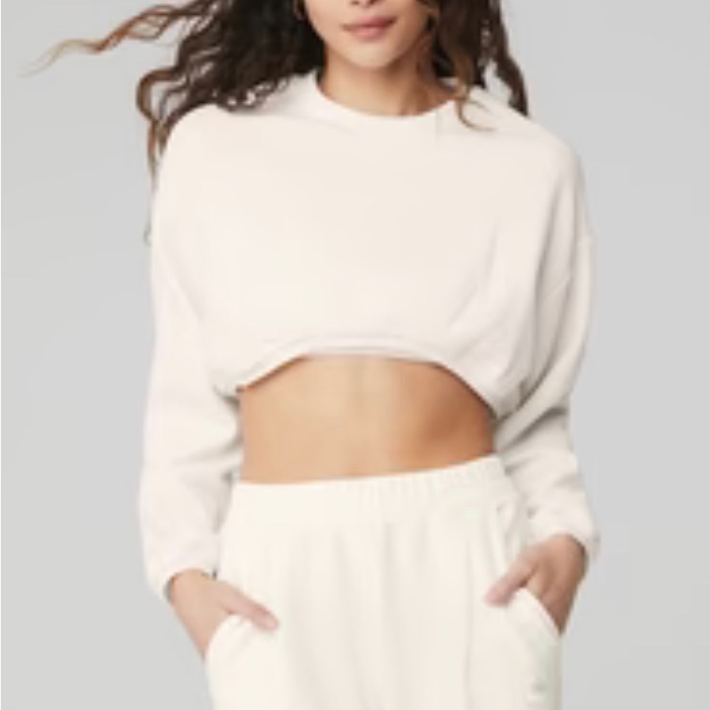 Alo yoga cropped tailored crew neck ivory xs